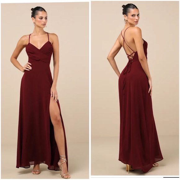 Lulus Dresses & Skirts - Lulus Event Ready Burgundy Backless Lace Up  Maxi Dress Size 3X New